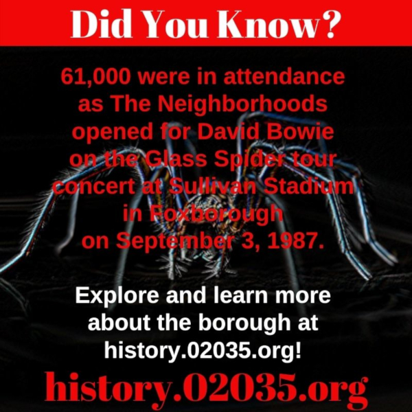 Fun Facts & Did You Know - Foxborough 02035 Bowie Glass Spider September 3, 1987