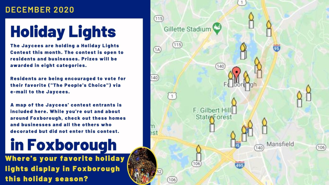 Map of entrants for Jaycees Holiday Lights Contest, Dec. 2020, Foxborough 02035 by DesignBy79.us