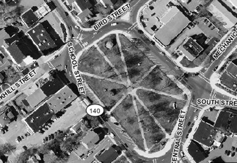 downtown Foxborough common aerial photo edited by 02035.org